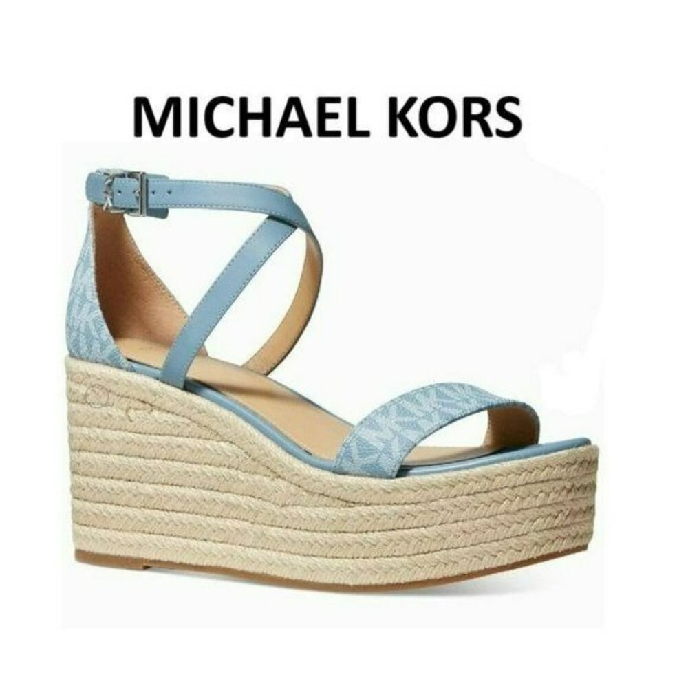 MICHAEL KORS SERENA LOGO BUCKLE WEDGE SANDAL, SZ 9, 9.5, & 10, NIB